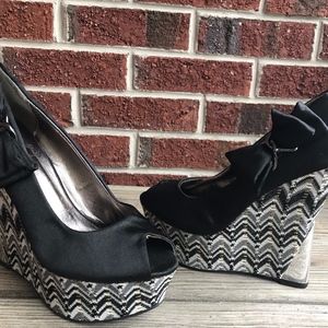 Liliana funky wedge pumps peep to women's 7 black